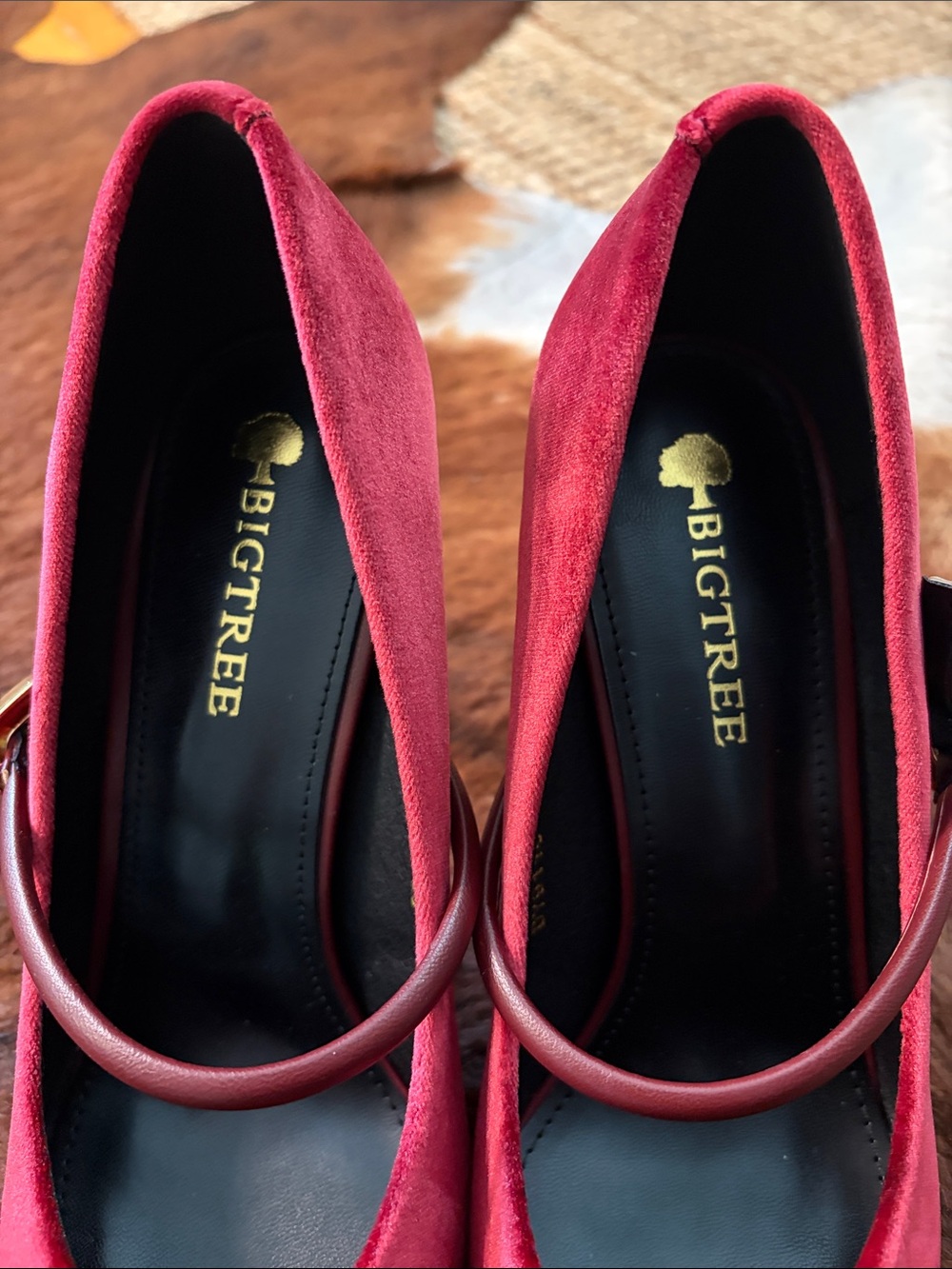 Burgundy Velvet Pointed Mary Jane Stiletto Heels - Picture 2 of 4